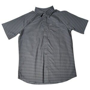 Hurley Boys Striped Shirt NWT Short Sleeve Button-Up Size Large Anthracite Gray